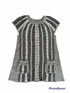 Vintage Sweater A-line Black Gray/Grey Size L Short Sleeve Cable Knit Crew Neck